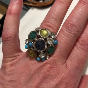 Silver-Tone Multistone Cocktail Ring with Blue, Green and Lime Stones